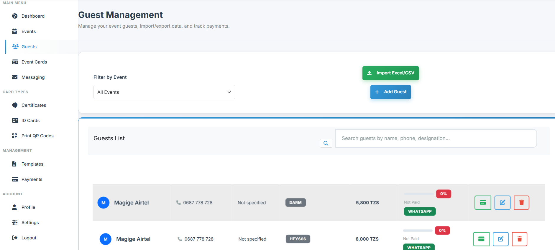 Event Management System Screenshot 1